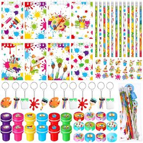 Seajan 96 Pcs Art Paint Party Favors Include Mini Notebook Pencil Keychain Sticker Stamper Pencil Sharpener Painting Theme Prizes Gifts Goody Bag Fills for Artist Graffiti Birthday Party Supplies