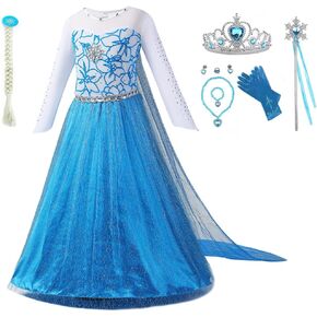 Princess Elsa Dress for Girls Halloween Costume Toddler Birthday Party Dress Up with Accessories