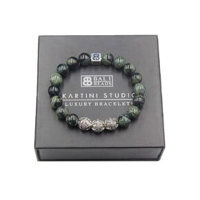 Dark Green Jade and Sterling Silver Bracelet, Men's Jade Bracelet, Men's Silver Bracelet