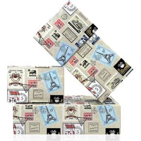 Geluode Vintage Wrapping Paper,Western Travel Gift Wrapping Paper 4 PCS,Retro Tourism Postage Stamp Gift Wrap Paper For Travel Around The World International Party Decorations Boys Kids Men