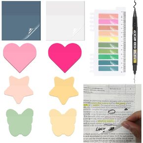 Transparent Sticky Notes with Marker, 3x3 Clear Sticky Notes 10 Pack, Translucent Translucent Sticky Note See Through School Office Supplies for Book Notes Highlights, Clean Removal (10 Pack)