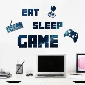 Removable Gamer Wall Stickers Video Game Wall Decals Vinyl Gaming Wall Stickers Eat Sleep Game Wall Decal for Boys Kids Men Bedroom Home Playroom