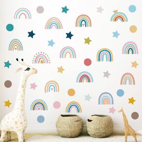 Rainbow Wall Stickers Stars Dots Rainbow Wall Decals for Girls Babies Room Decoration Colorful Wall Murals Home Nursery School Room Wall Art Decor