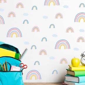 Boho Rainbow Wall Decals 72pcs Blue Rainbow Wall Decor Peel and Stick 2.56 x2.76 Inch Girl Room Nursery Playroom Decoration