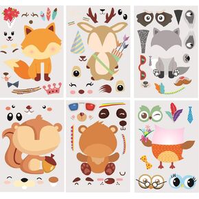 30Pack Make A Woodland Creatures Stickers - Party Supplies for Baby Shower Decorations & Birthday Party Supplies, Woodland Animals Include Fox, Owl, Bear, Squirrel, Deer, Raccoon (Woodland)