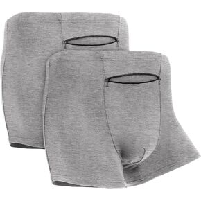 Pocket Underwear for Men with Secret Hidden Pocket, Travel Boxer Briefs, 2 Packs (Grey)