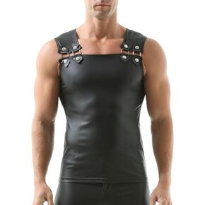 Men's Faux Leather Vest Sleeveless Undershirt Wet Look Tank Top Shirt Clubwear