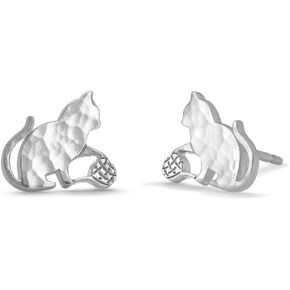 Boma Jewelry Sterling Silver Cat Playing with Ball of Yarn Stud Earrings with Hammered Textured Finish
