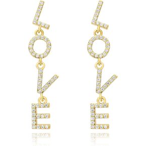 Gold LOVE Dangle Earrings for Women 14K Gold Plated Long Letter Charm Earrings Drop Cubic Zirconia Lightweight Dainty LOVE Alphabet Statement Earrings Trendy Valentine's Day Jewelry Gifts for Girls
