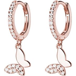 SLUYNZ Solid 925 Sterling Silver Butterfly Hoop Earrings for Women Girls Small CZ Hoop Earrings Dangle Huggie Earrings