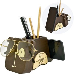 I'm Wood Multipurpose Eyeglass Phone Pen & Pencil Holder Stand Stationery Desk Organizer Accessories, For Home Office Desktop Decor Birthday Graduation Gifts “Dream Big Aim High" (Dog)