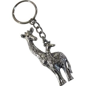 Pewter Mother & Baby Giraffe Keychain