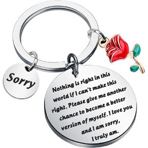 Apology Gift Sorry Keychain with Roses Charm I Love You And I Am Sorry for Him Her Forgive Me Jewelry