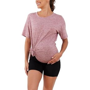 Women's Maternity Shirts Split Side Crewneck Pregnant Clothes Short Sleeve Pregnancy Tops Blouses