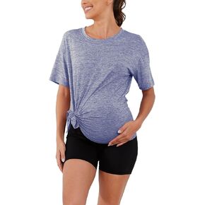قمصان الأمومة النسائية انقسام الجانب Crewneck ملابس الحوامل كم قصير بلوزات الحمل