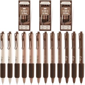 Kosiz 12 Pcs Cute Coffee Pens Gel Ink Retractable Quick Dry Writing Coffee Pens 0.5 mm Fine Point Black Ink Kawaii Smooth Writing Pens for Office Gifts Aesthetic Stationery Supplies