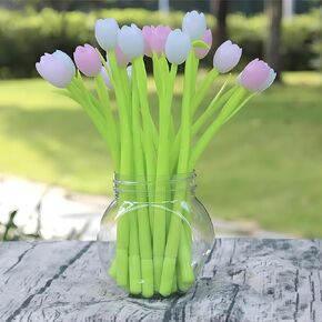 Color Changing Flower Pens,12PCS Ballpoint Pens Colorful Gel Ink Rollerball Pens Black 0.5mm (12 pack，Colored Tulip) for School Home Office Stationery Store Kids Girls