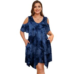 LARACE Womens Summer Casual T Shirt Dresses Cold Shoulder Flowy Dress with Pockets