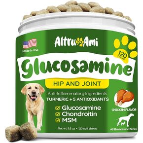 Glucosamine for Dogs - Hip & Joint Supplement for Dogs - Arthritis Pain Relief Chews with Chondroitin, MSM, Turmeric, Vitamin C & E - for Large, Medium & Small Dog - Health Supplies Made in USA