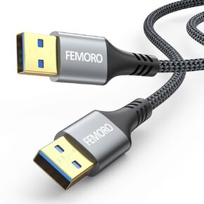 FEMORO USB to USB Cable 6ft, USB A 3.0 Cables Double Sided Cord Male to Male 5Gbps Data Transfer Compatible with PC Hard Disk Drive Laptop DVD Plaver Monitor Camera