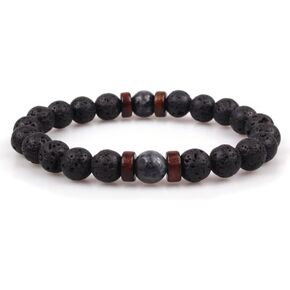 Asgard Crafted Lava Stone Bracelet for Women Men's Gifts - Protection Healing Crystal Bracelet with Adjustable Beads, Stretch Fit, Great Gift, 8mm,, Black, Natural Stones