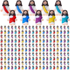 Bememo 200 Pcs Mini Jesus Figurines Bulk Easter Jesus Toys Christ Savior Jesus Doll Gifts Supplies Religious Party Favors for Sunday Easter Eggs Stuffers Baptism Gift (Multicolor,Stylish)