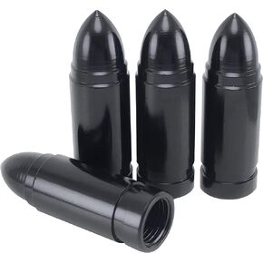 4 Pack Tire Valve Caps, Bullet Shape Durable Metal Valve Stem Caps Dustproof and Anti-Air Leak, Universal Aluminum Valve Stem Covers Fit for Cars, Trucks, Motorcycles and Bikes (Black)