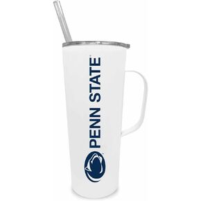 Campus Colors NCAA Stainless Steel 20oz Roadie With Handle & Dual Option Lid With Straw - Officially Licensed Tumbler (Penn State Nittany Lions - White)