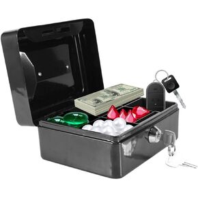 Mini Safe Box, Portable Safe and Lockable Cash Box with Money Tray and Key Steel Safe box for Small Items Such as Coins and Jewelry(Small black)