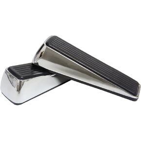 2 Door Stoppers Heavy Duty Stainless Steel Door Wedge Metal Doorstop Bumper Buffer with Rubber (Brown)