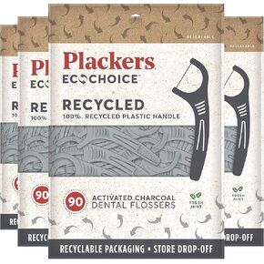 Plackers Ecochoice Activated Charcoal Recycled Dental Flossers, 90 count (Pack of 4)