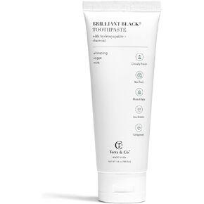 Terra & Co. Brilliant Black Hydroxyapatite Charcoal Toothpaste for Whitening Teeth – Natural Vegan Sensitive Teeth Whitening Remineralizing Toothpaste Without Fluoride & SLS – Mint, 3.4 Ounces