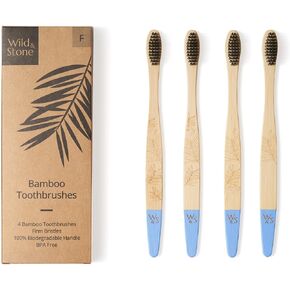 Wild & Stone | Firm Bristle Organic Bamboo Toothbrush | Four Handle Patterns | Firm Fibre Bristles | 100% Biodegradable Handle | Vegan Eco Friendly Bamboo Toothbrushes