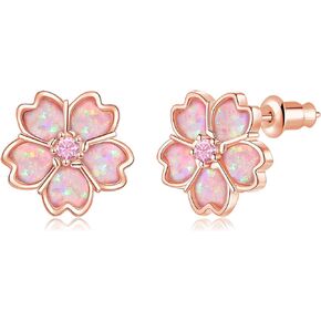 CiNily Mother's Day Gift Opal Stud Earrings for Girls Women Flower Earrings Multi-color Opal Ear Studs 14K Rose Gold | White Gold Hypoallergenic Jewelry for Wedding Birthday Party Birthday Christmas