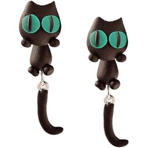 Black Cat Stud Earring for Teen Girl Women Unique Animal Stud Cute Cartoon Anime Stud Earring Hypoallergenic Polymer Clay Earring Jewelry Gift