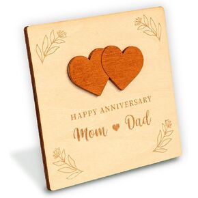 Happy Anniversary Card for Parents - Wood Parents Anniversary Card Gifts from Daughter Son, Wedding Gifts Anniversary for Parents, Anniversary Cards Gift for Mom and Dad
