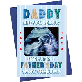بطاقة عيد الأب الأول المضحكة لأول مرة للأب والأب الجديد من Bump Baby Boy Girl - بطاقة هدية عيد الأب الأول السعيد مع إدراج صورة للأب ليكون الأب، بطاقة عيد الأب الأول للزوج من الزوجة