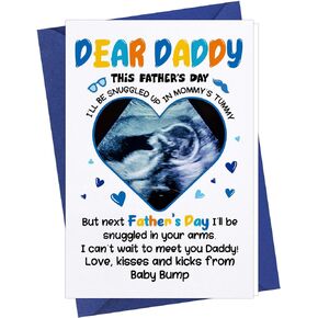 D24TIME Funny First Fathers Day Card for First Time Dad New Dad from Bump Baby Boy Girl-Happy 1st Father's Day Gift Card with Photo Insert for Dad to be Daddy 1st Fathers Day Card for Husband from Wife