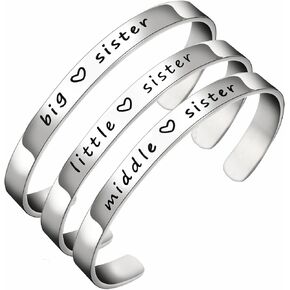 BESPMOSP Big Sis Middle Sis Little Sis Sister Cuff Bangle Bracelet Family Friend Gift for Women Girls in Kuwait