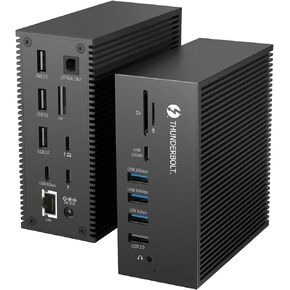 18 in 1 Thunderbolt 3 Dock, Thunderbolt USB C Docking Station Dual Monitor with Dual 4K@60Hz Display, 8K Displayport, 2 USB C, 7 USB A, Gigabit LAN, SD&TF, 65W DC Power, Audio, Optical Out