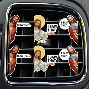 Funny Jesus Air Vent Clips, 6 Pcs Cute Jesus I Saw that Car Air Fresheners Vent Clips Car Air Conditioning Outlet Clip Car Decoration Car Interior Decor Car Accessories for Women Men