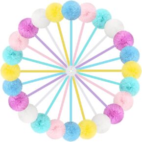 Epakh 36 Pcs Pompom Ballpoint Pen Fluffy Ball Cute Kawaii Plush Fuzzy Pen Black Gel Ink Macaron Color Ballpoint Pompom Gift for Office Women Coworkers, 6 Colors
