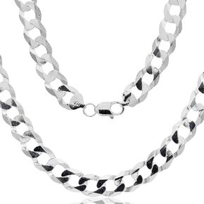 Aka Gioielli - Italian 925 Sterling Silver 11mm Curb Cuban Link Chain - Solid Sterling Silver Necklace for Men and Women - Made in Italy