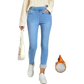 GRAPENT Jeans for Women High Waisted Pull On Fleece Lined Leggings Stretchy Denim Skinny Jeggings Thermal Winter Pants