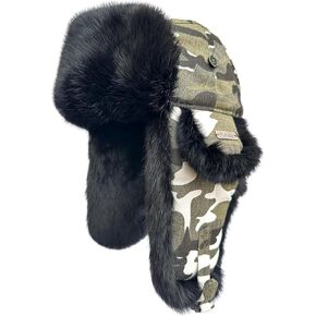 100% Real Rabbit Fur Winter Trapper Hat for Men Women Russian Fur Ushanka Aviator Bomber Hat Mens Trapper Hat with Ear Flaps
