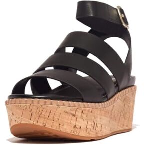 FitFlop Women's Eloise Leather/Cork Strappy Wedge Sandals