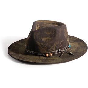 قبعات فيدورا ذات حافة واسعة من RUEDIGER للرجال والنساء 100% من الصوف قبعة بنما رانشر مع شعار البرق صناعة يدوية متعثرة/محروقة in Kuwait