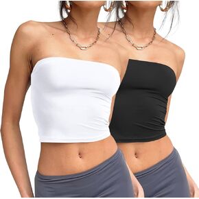 Trendy Queen Womens 3 Pack Tube Tops Crop Tops Strapless Basic Backless Bandeau Bra Solid Summer Outfits