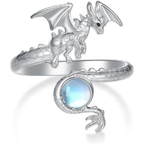Dragon Ring 925 Sterling Silver Adjustable Moonstone Dragon Ring Dragon Jewelry Gifts for Women