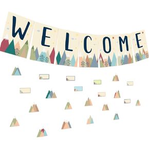 87Pcs Welcome Bulletin Board Set Moving Mountains Bulletin Boarder Welcome Banner Classroom Decoration Paper Cutouts for School Supplies Wall Decor